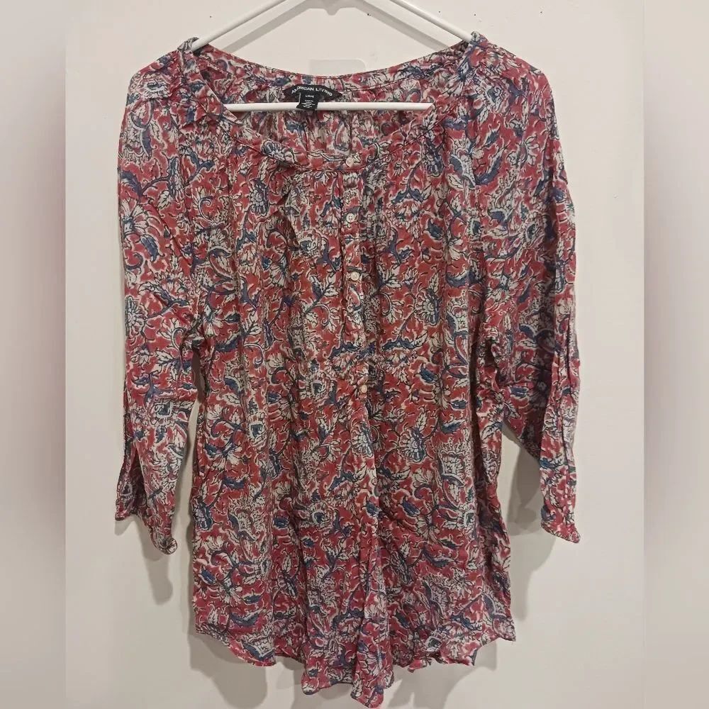 American Living Blouse Floral 3/4 sleeves Large Women